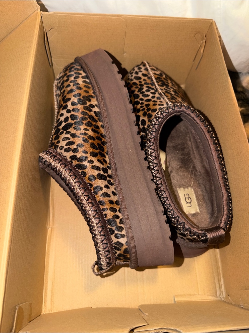 UGG Leopard-Print Platform Mule Slip-Ons in Brown/Tan